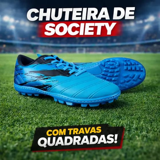 Chuteira Society Masculina com Trava Quadrada Conforto do 38 ao 43