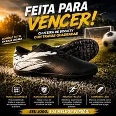 Chuteira Society Profissional 2026 Masculina com Solado Costurado e Ajuste Confortável (38–43) Ótima Qualidade