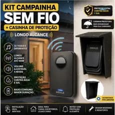 Kit Campainha Residencial Sem Fio 32 Toques + Casinha Protetora do Botão Contra Água e Chuva