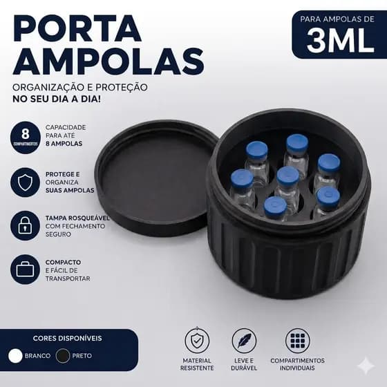 Porta 8 Ampolas Organizador 3ml Rígido Potes Frascos Peptídeos Caixa De Armazenamento Compacta Com Tampa Rosqueável