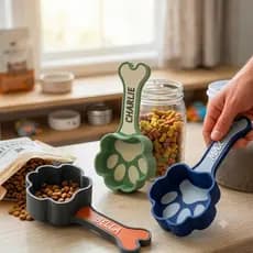 Kit Personalizado Colher de Ração Dosadora Pet de Patinha Cachorro Gato Pegador Concha Dispenser