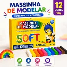 Kit Massinha de Modelar Acrilex Soft 12 Cores 180g Infantil Não Tóxica Super Macia