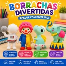 Borracha Infantil Personagens Divertidos ,Astronauta, Dinossauro, Elefante e Palhaço Material Escolar Criança