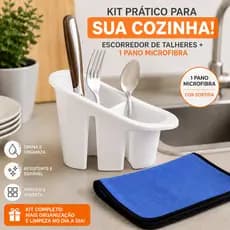 Kit Escorredor de Talheres Branco + Pano de Microfibra Cor Sortida | Organizador de Pia e Cozinha