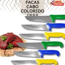 Kit Facas Coloridas em Inox 34 cm - Faca Cabo Colorido - Açougue Restaurante
