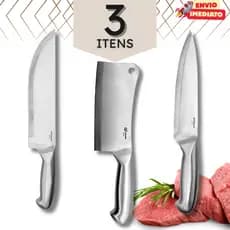 Kit Facas Profissionais Inox – Faca, Cutelo e Peixeira Presente