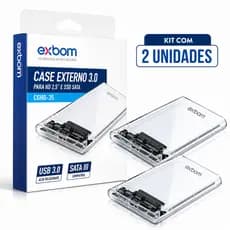 Kit 2 Case HD Externo 2.5 USB 3.0 SATA SSD HD Notebook Exbom Transparente 5Gbps