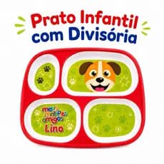 Prato Bebê Infantil Com Divisória Introdução Alimentar Desenho Cachorro