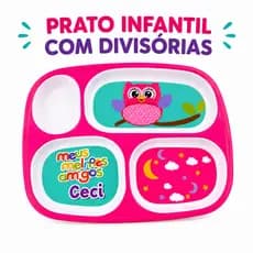 Prato Bebê Infantil Com Divisória Introdução Alimentar Desenho Coruja
