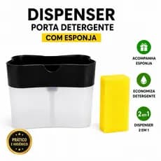 Dispenser Porta Detergente com Esponja 2 em 1 Dosador de Sabão Líquido Organizador de Pia