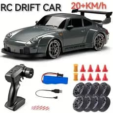 Porsche 993 Nissan GTR RC Drift 4WD 1:24 carrinho de controle remoto corrida recarregável neon luz led farol Nissan180SX