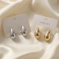 Brinco Gota D'Agua Virgula Elegante Dourado e Prata Folheado Moda Blogueira