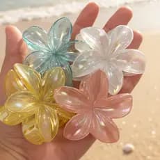 Presilha Garra Flor Furta Cor GRANDE Holográfica | Piranha Transparente Cores Praia Blogueira