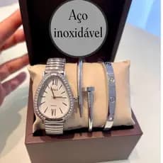 Kit Relogio Com Pulseira e bracelete  Dourado e Prata Kit de Luxo  Conforto Moda Blogueira