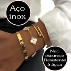 Conjunto de Pulseiras Prata E Dourado Aço Inoxidável Blogueira Tendência Conforto Charme Elegância Moda