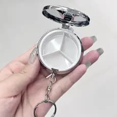 Caixa de Remédios Redonda de Metal Criativa com Chaveiro, Dispensador Portátil de 3 Compartimentos para Armazenamento