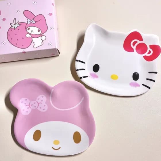 Prato de Cerâmica Imitada para Bolo, Lanches e Frutas com Desenho de Gatinho Melody Fofo para Crianças