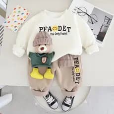 Conjuntos De Roupas Para Bebês Meninos Crianças Camiseta Espessa Meninas Algodão Sólido Manga Longa Pullover  De  2pcs