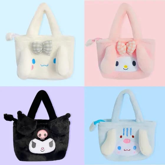 Bolsa de pelúcia fofa, bolsa de desenho animado Kuromi e My Melody, presente de aniversário para meninas.