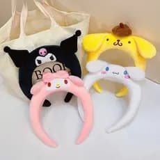 [Magpie] Tiara de Pelúcia Fofa de Desenho Animado Sanrio Melody Cinnamoroll para Meninas, Tiara Larga para Lavar o Rosto