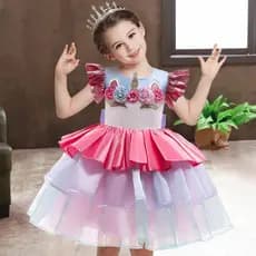 Verão europeu americano cor combinando menina bonito fada elegante gaze unicórnio passarela desempenho vestido de prince