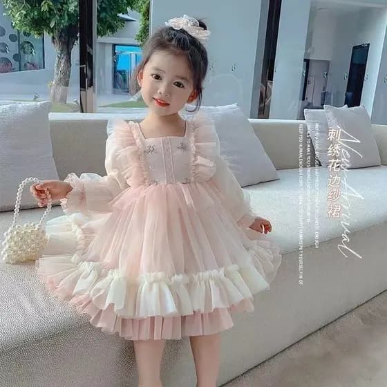 2023 outono meninas vestido Lolita vestido de princesa crianças moda manga comprida Lingna Belle vestido de princesa