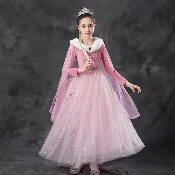 Elsa vestido de princesa feminino outono inverno Halloween traje infantil velo congelado elsa vestido de manga longa