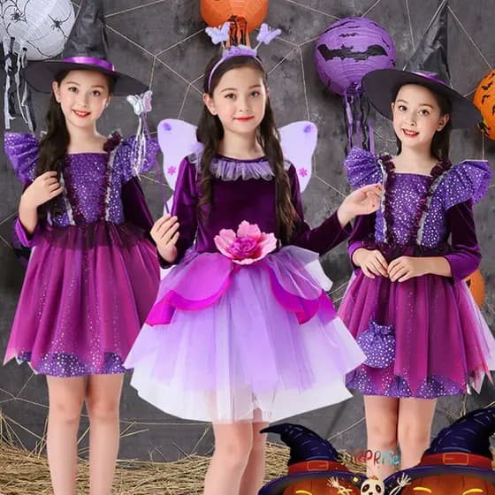Halloween crianças traje roupas meninas de manga comprida vestido branco neve jardim de infância menina bruxa saia vesti