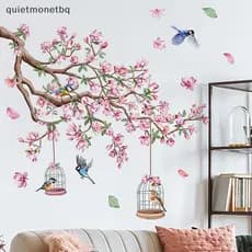 QUE Rosa Flor De Pêssego Pássaro Parede Stiers PVC Auto-Adesivo Quarto Sala Estar Arte Deco Decalque Papel De DIY Decora