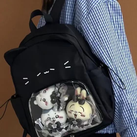 Mochila destacável para loja inteira, bolsa para dor, personagens auspiciosos, estampa de gato preto fofo, barra repelen