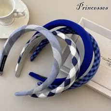 Estilo Coreano Azul Hairband Ampla Esponja Bandana Doce Xadrez Acessórios De Cabelo Para Mulheres Meninas Moda Nova