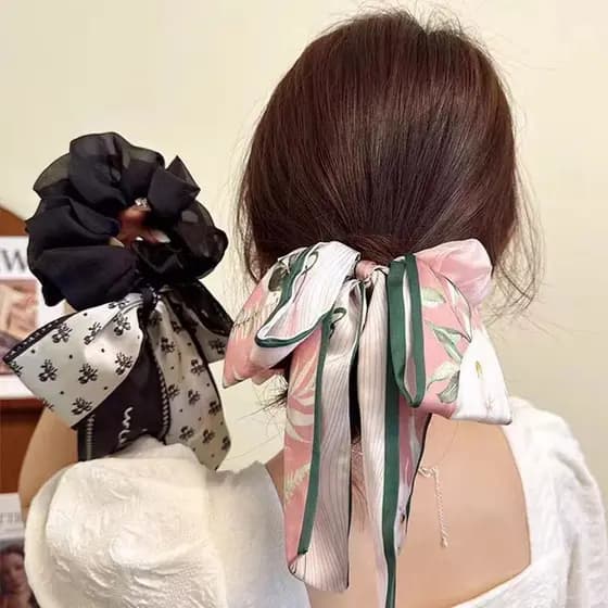 2025 Floral arco nó Scrunchy anel de cabelo feminino cabeça corda gravata faixa de borracha de cabelo Streamer acessório