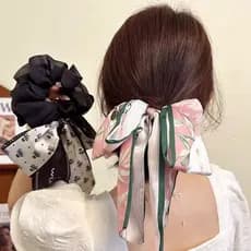 2025 Floral arco nó Scrunchy anel de cabelo feminino cabeça corda gravata faixa de borracha de cabelo Streamer acessório