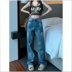 Calças De Cintura Alta Compridas Esfregando Bigodes De Gato Confortável Experiência De Uso jeans Em Linha Reta Vida De R