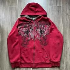 2000s Puro Algodão Vermelho Jaqueta Com Zíper Masculino Retro High Street Casal Moletom Capuz Esqueleto Cobra Y2K Estilo