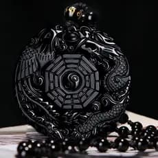 Obsidiana dragão phoenix bagua pingente masculino dragão phoenix marca pingente feminino Tai Chi obsidiana bagua Array c