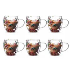 Kit 6 Xícaras Vidro Duplo Floridas Café Chá 250ml