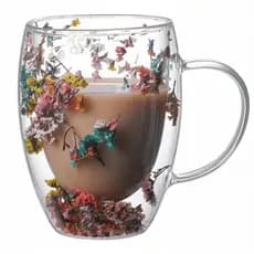 Caneca Parede Dupla de Vidro Florida 250ml para Bebidas Café Chá Expresso Xícara Isolada