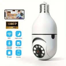2 Unidades Câmera Wifi IP Sem Fio Giratória 360 Com Encaixe Lampada Bocal Rosca PTZ Full HD Visão Noturna E27