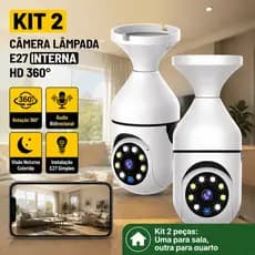 Lâmpada Câmera 360° WiFi E27 Full HD 1080P, Vigilância Inteligente para Segurança Doméstica