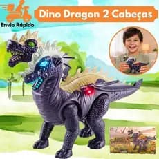Dragão de Duas Cabeças com Luzes, Sons e Movimento Realista | Brinquedo Infantil Interativo