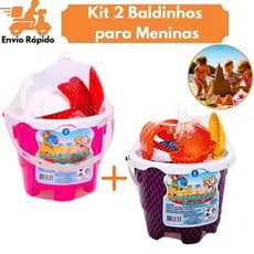 Kit 2 Baldinhos De Areia Infantil Menina Com 6 Acessórios Castelo Praia Pá Bichos