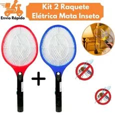 Kit 2 Raquete Elétrica Mata Mosquitos Insetos Dengue Mosca Pernilongos Recarregável 110-220V Bivolt