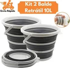 Kit 2 Balde Retrátil Dobrável de Silicone – 10L | Compacto, Portátil, Cor Cinza, Ideal para Viagem e Camping Limpeza