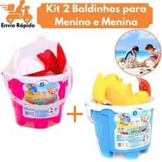 Kit 2 Baldinhos De Areia Infantil Menina E Menino Com 6 Acessórios Castelo Praia Pá Bichos