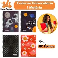 Caderno Universitário 1 Matéria 80 Folhas Capa Dura Espiral Estudo