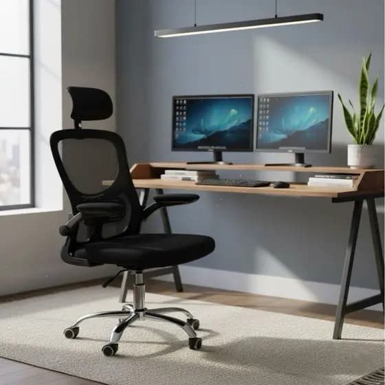 Cadeira Escritório Ergonômica Giratória Apoio Braços Mesh Rodinhas Cor Preta