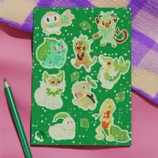 Kit 3 Cartelas de Adesivos, Pokémon Iniciais | vinil brilhantes | à prova d’água