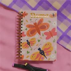 Caderno A5, Borboletas, rosa - sketchbook, bullet journal, pautado, criativo, fofo, caderno artesanal, folhas 90g