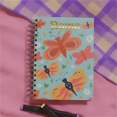 Caderno A5 - Borboletas, azul - sketchbook, bullet journal, pautado, fofo, criativo, caderno artesanal, folhas 90g